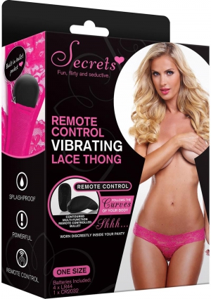 Vibrating Lace Thong With Remote Pink One Size