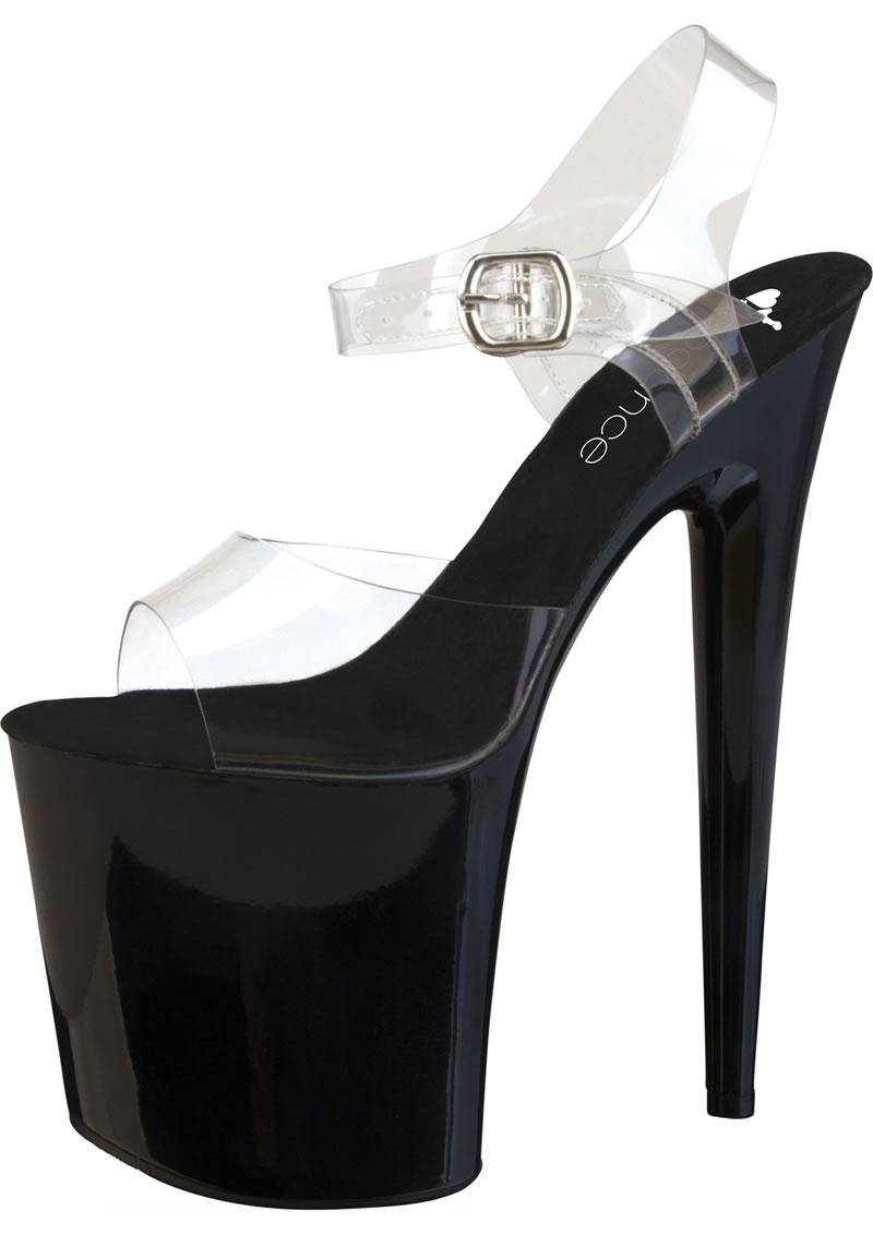 8" Clear And Black Platform Sandal With Strap-Size 8