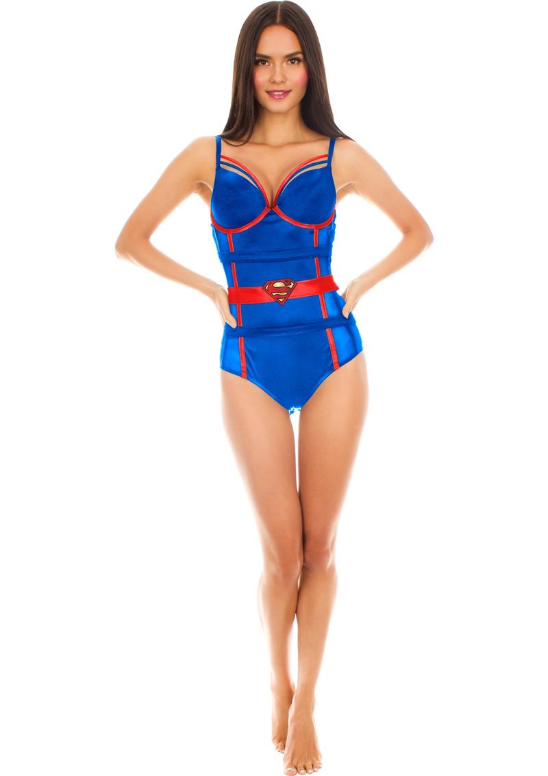 Superman Satin and Mesh Body Suit-Large