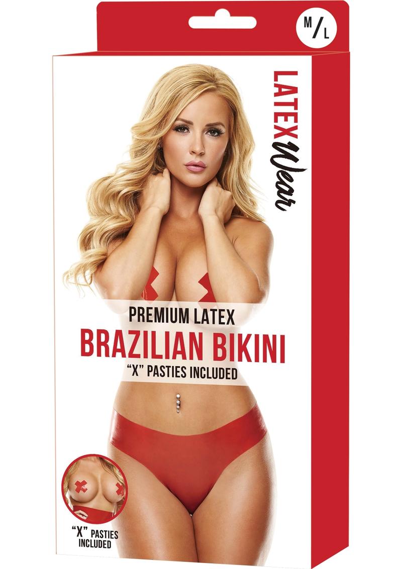 Premium Latex Brazilian Bikini-Red-Medium/Large