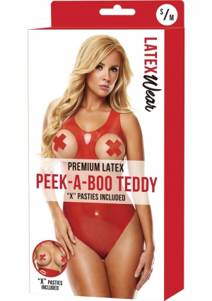 Premium Latex Peek Teddy with X Pasties-Red-Small/Medium