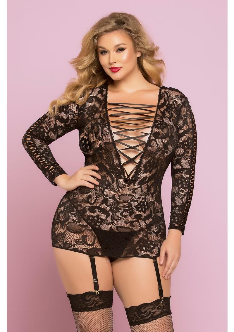 All Night Long Chemise Set-Black-Queen