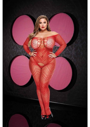 Vip Longsleeve Crotchless Bodystocking-Red-Queen