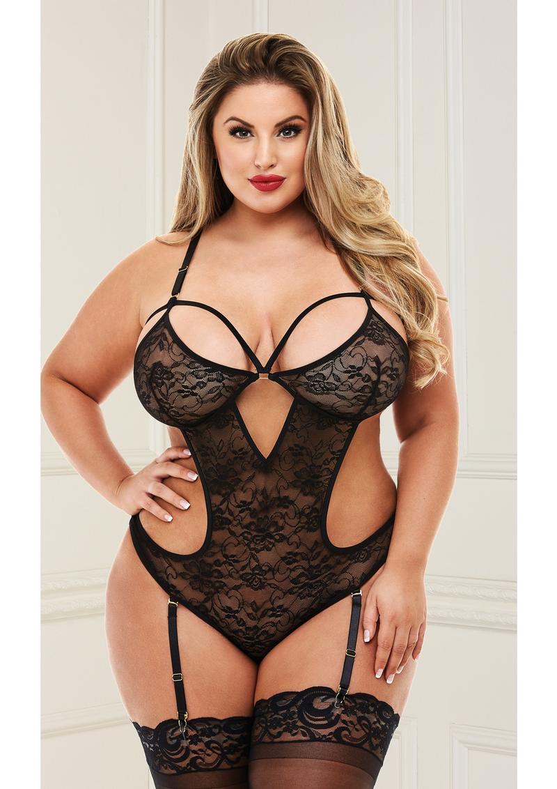Sexy Lace Teddy With Garters-bk-q