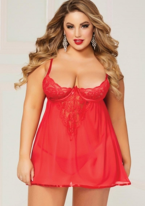 Red Bow Over Babydoll and Panty Set Queen Size