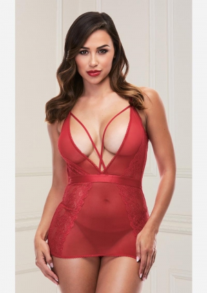 Strappy Mini Dress With Deep V-Red-Small/Medium