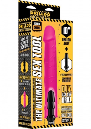 Jelly Pink 10" Drilldo + Vac-U-Lock Bit