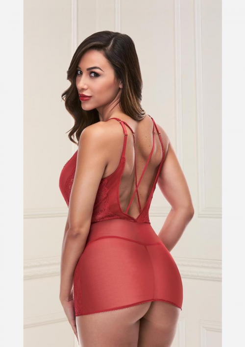 Strappy Mini Dress With Deep V-Red-Medium/Large