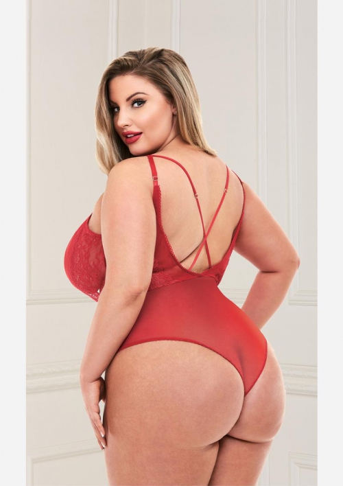 Strappy Teddy With Deep V-Red-Queen