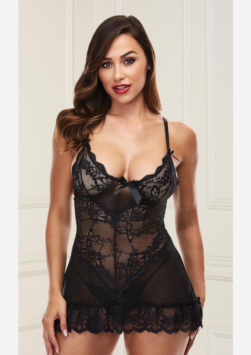 Mini Lace Chemise-Black-Small/Medium