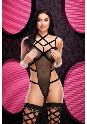 SEXY STRAPPY CAGED TEDDY-BLK-OS