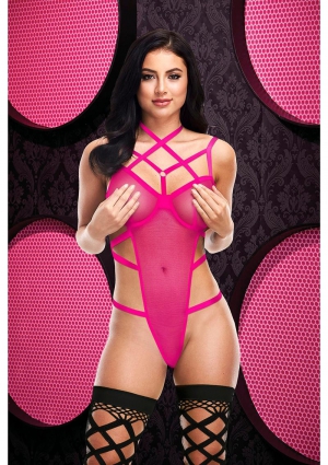 SEXY STRAPPY CAGED TEDDY-PNK-OS